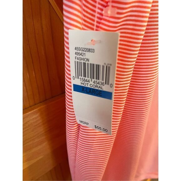 IZOD Golf Polo Shirt Men's Size XL Hot Coral Striped 1/4 Button up Short Sleeve - Picture 6 of 6